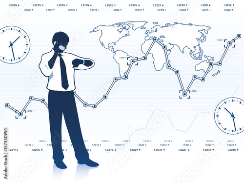 Businessman on background with charts and watch 