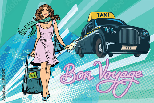 Beautiful young woman tourist passenger taxi