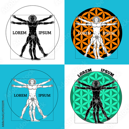 Vector illustration. Set of four vitruvian people.