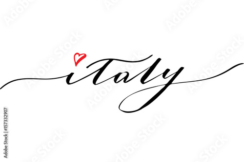 Italy. Handwritten black text isolated on white background, vector.