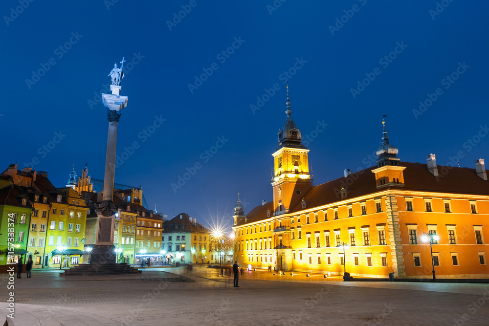 Night view of old town in Warsaw, Poland