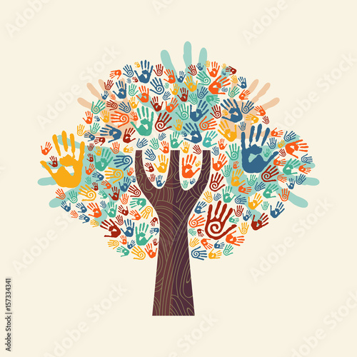 Hand tree colorful diverse community illustration