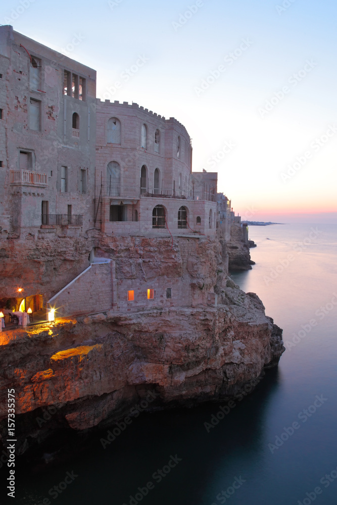 Night view of Polignano a Mare, Apulia, Italy