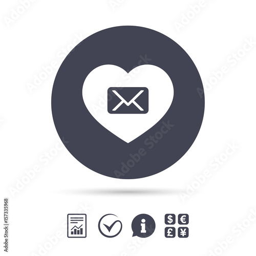 Love Mail icon. Envelope symbol. Message sign.