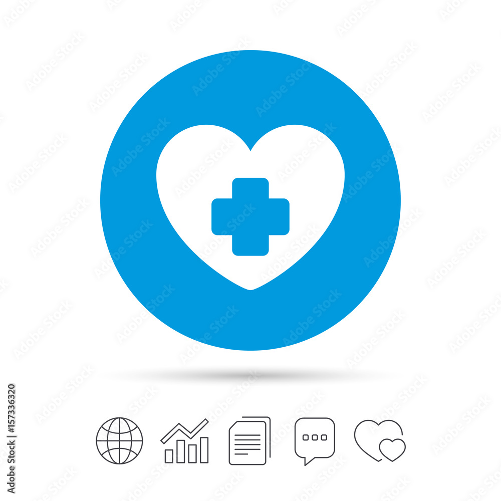 Medical heart sign icon. Cross symbol. Medical heart sign icon. Cross symbol.