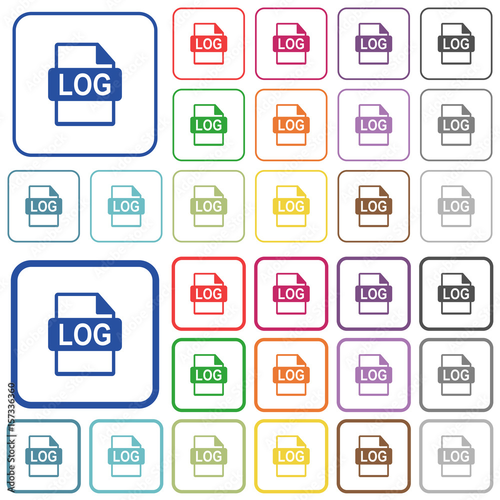 LOG file format outlined flat color icons