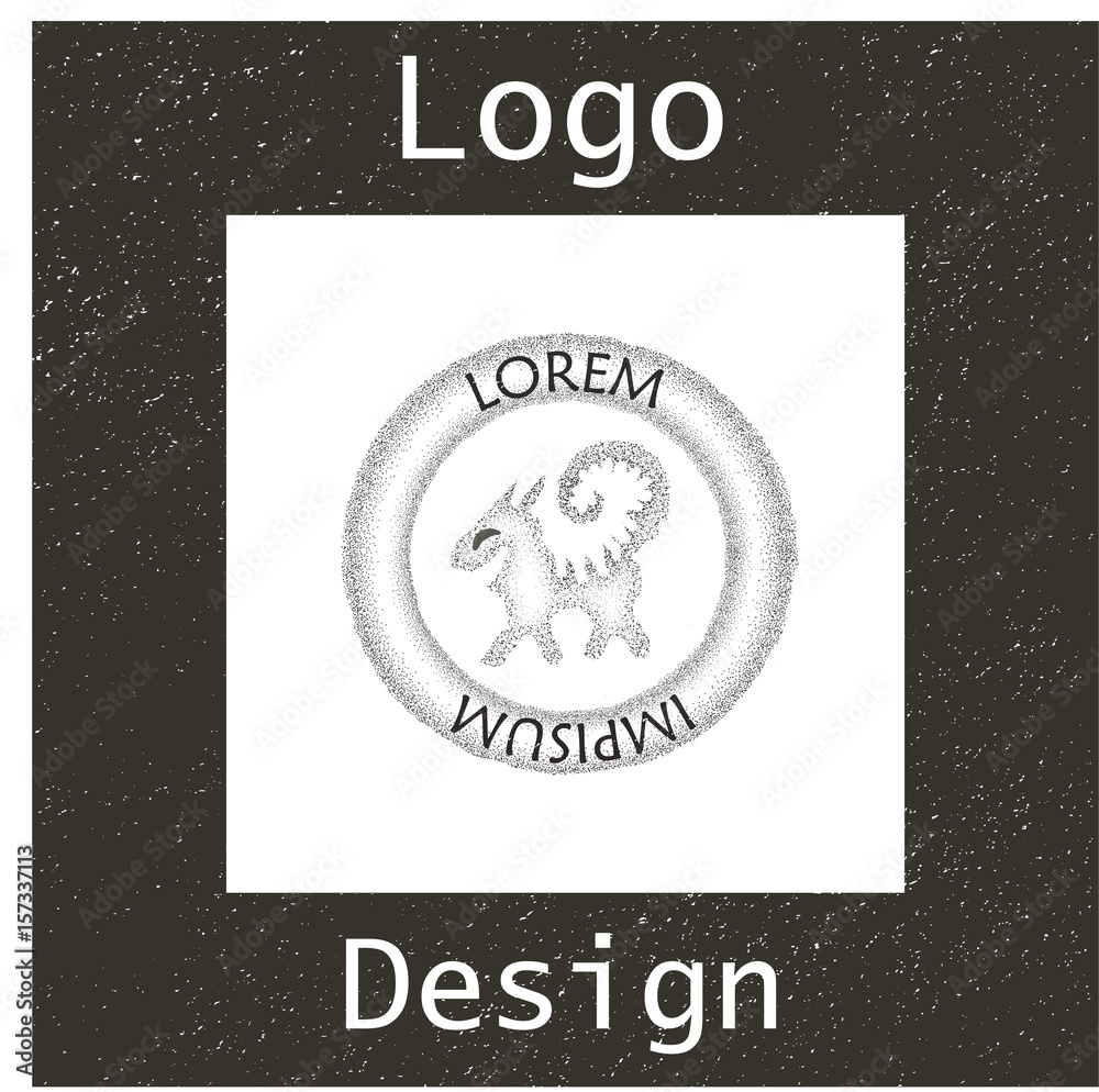 Fototapeta premium Retro emblem of smiled abstract cat in circle vector logo.Art design concept.Logotype on gray background.