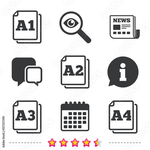 Paper size standard icons. Document symbol.
