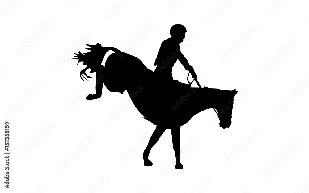 Horse race. Equestrian sport. Silhouette of racing horse with jockey. Jumping. Fourth step.