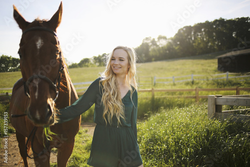 Blonde Female with a Horse in Rural Virginia