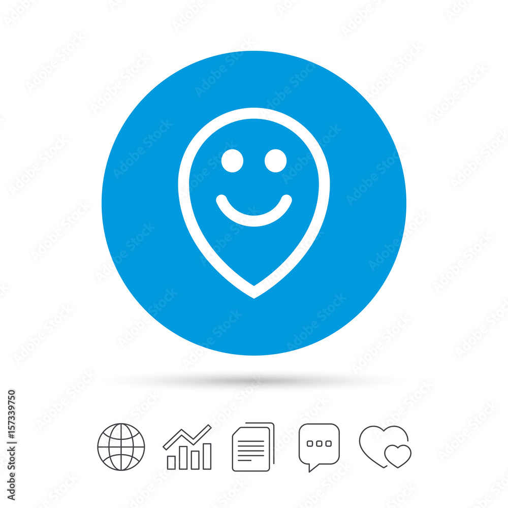Happy face map pointer symbol. Smile icon. Happy face map pointer symbol. Smile icon.