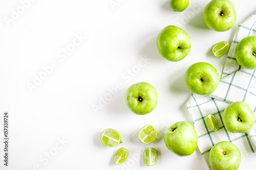 Wallpaper Mural fitness food with green apples on white background top view mockup Torontodigital.ca