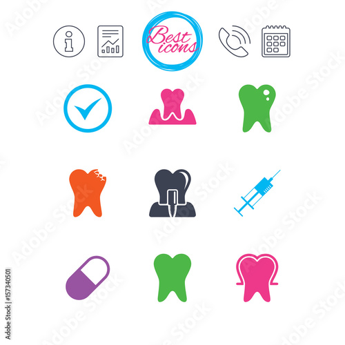 Tooth, dental care icons. Stomatology signs.
