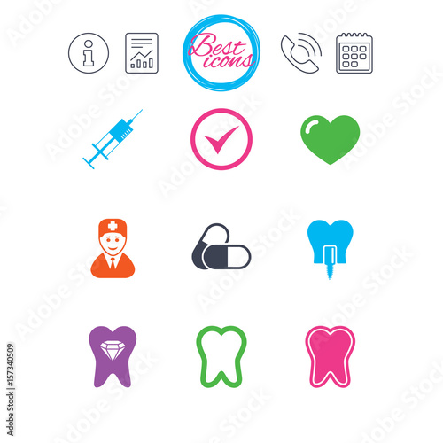 Tooth, dental care icons. Stomatology signs.