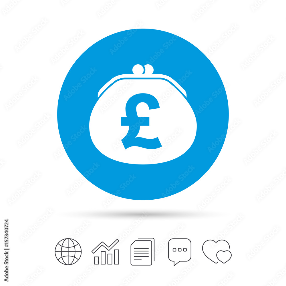 Wallet pound sign icon. Cash bag symbol.