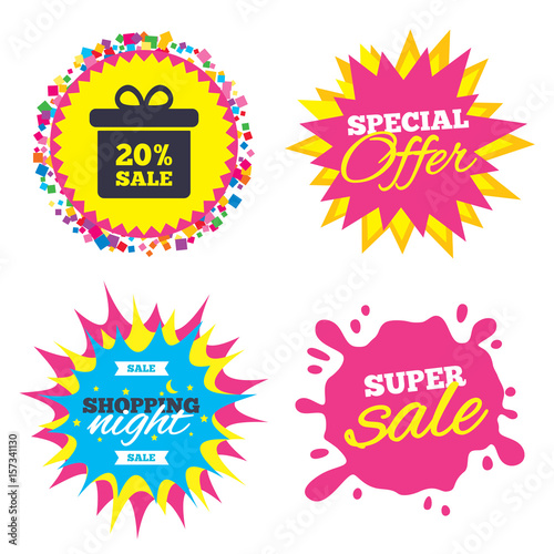 20 percent sale gift box tag sign icon.