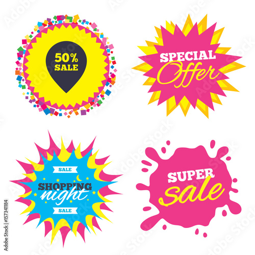 50 percent sale pointer tag sign icon.