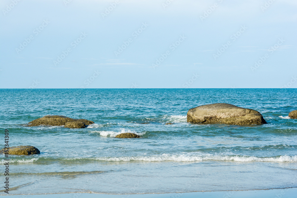 Seascape of Hua Hin Thailand.beautiful sea with rock and blue sky Seascape of Hua Hin Thailand.beautiful sea with rock and blue sky