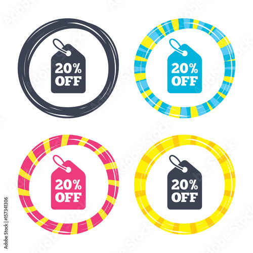 20 percent sale price tag sign icon.