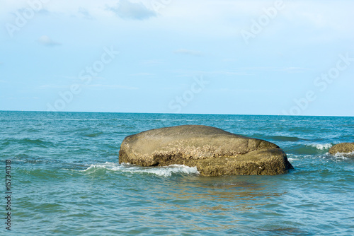 Seascape of Hua Hin Thailand.beautiful sea with rock and blue sky.natural photo background