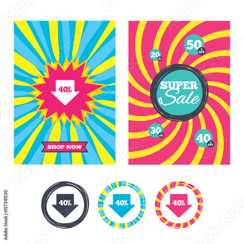 40 percent sale arrow tag sign icon.