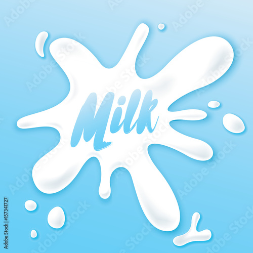 A beautiful puddle of spilled milk. Vector illustration. Milk drink. Ready-made advertising concept or set of elements for design.
