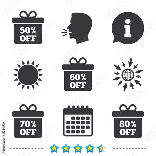 Sale gift box tag icons. Discount symbols.