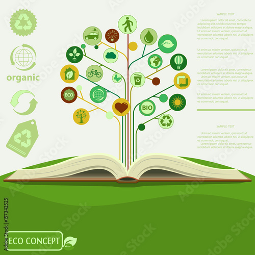 Ecology info graphics modern design,  green tree and opened book
