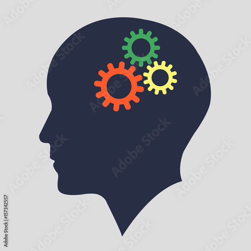 Silhouette head with gears vector.Human head working concept