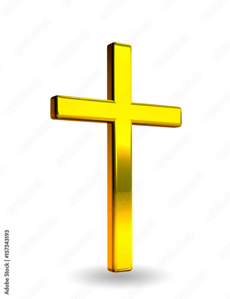 Gold Christian Cross Icon - 3D Rendering Image