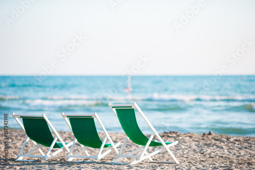 Deckchairs on european beach in Italy