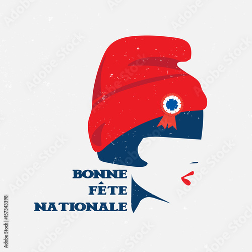 Vector illustration for the French National Day also known as Bastille Day or 14th of July. Text in French Happy National Day. photo