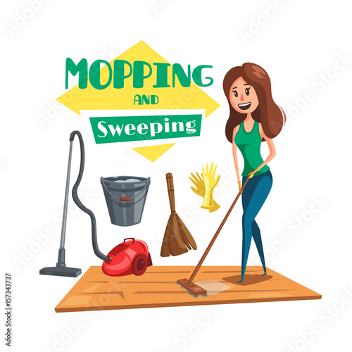 House mopping and sweeping vectro poster