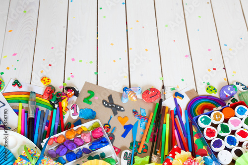 Materials for children's creativity. Drawings, plasticine, crafts.