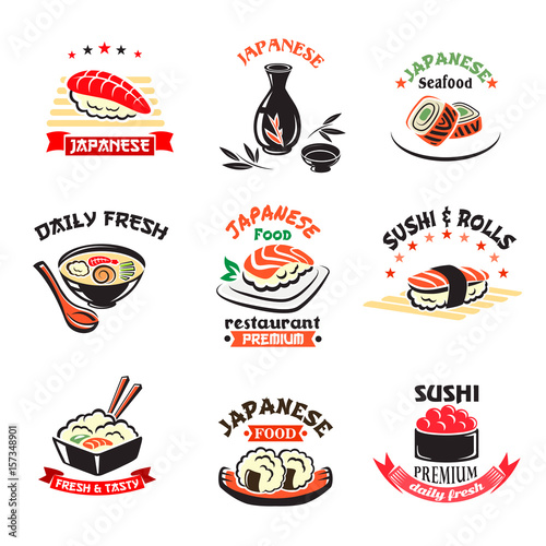 Vector icons set of Japanese sushi food restaurant