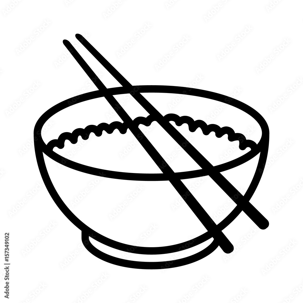 Bowl of rice with chopsticks Chinese food line art vector icon for apps and  websites Stock Vector | Adobe Stock