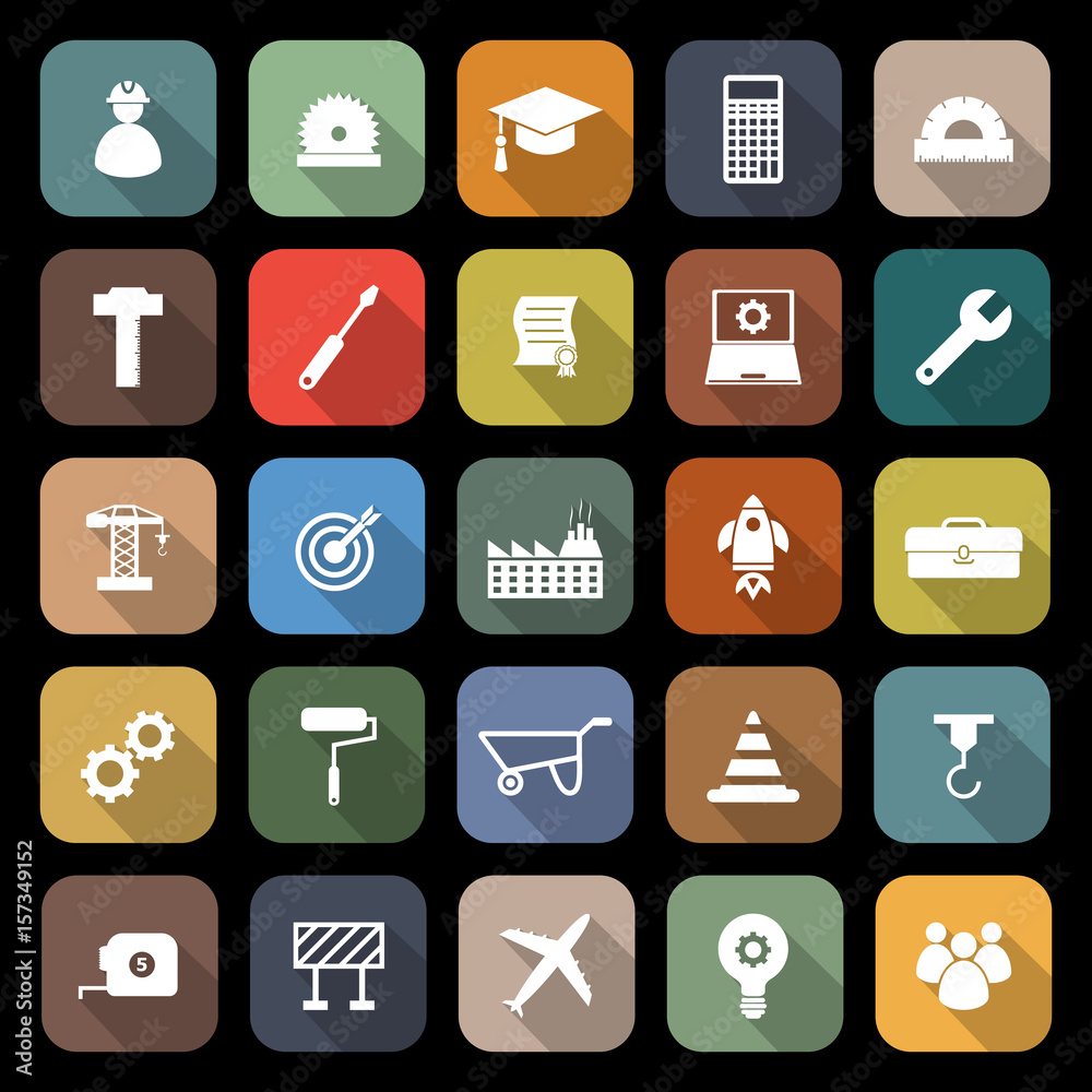 Engineering flat icons with long shadow Engineering flat icons with long shadow