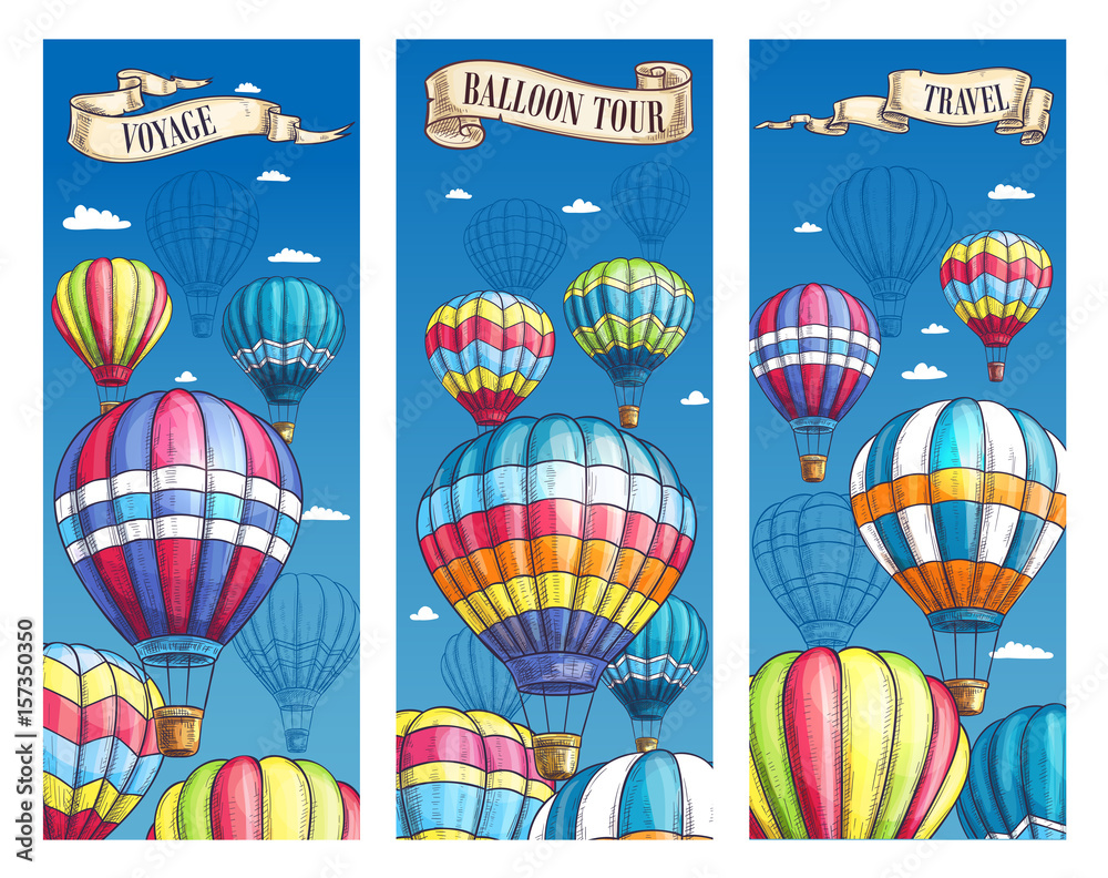 Fototapeta premium Vector banners for hot air balloon voyage tour