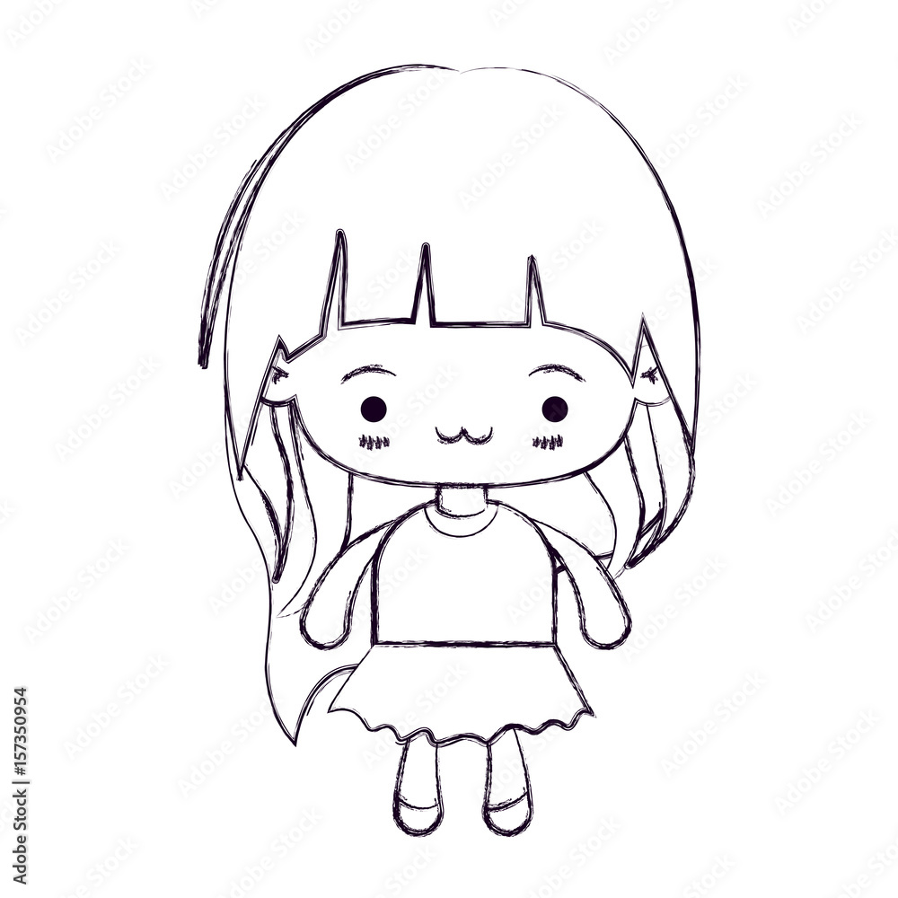 blurred thin silhouette of kawaii little girl with long hair and facial expression exhausted vector illustration blurred thin silhouette of kawaii little girl with long hair and facial expression exhausted vector illustration