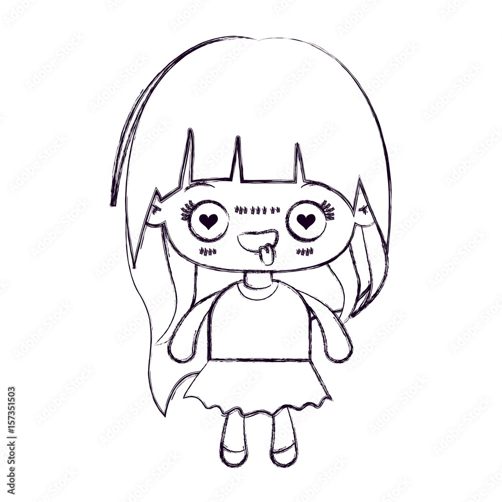blurred thin silhouette of kawaii little girl with long hair and facial expression enamored vector illustration blurred thin silhouette of kawaii little girl with long hair and facial expression enamored vector illustration