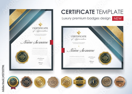 certificate template with luxury pattern,diploma,Vector illustration and vector Luxury premium badges design,Set of retro vintage badges and labels.