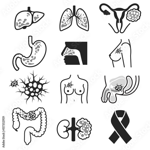 Cancer icons set. Vector Illustrations.