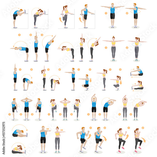 Man and woman workout fitness  aerobic and exercises. Vector illustrations.