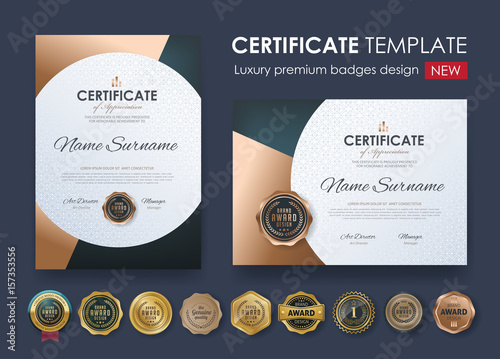 certificate template with luxury pattern,diploma,Vector illustration and vector Luxury premium badges design,Set of retro vintage badges and labels.
