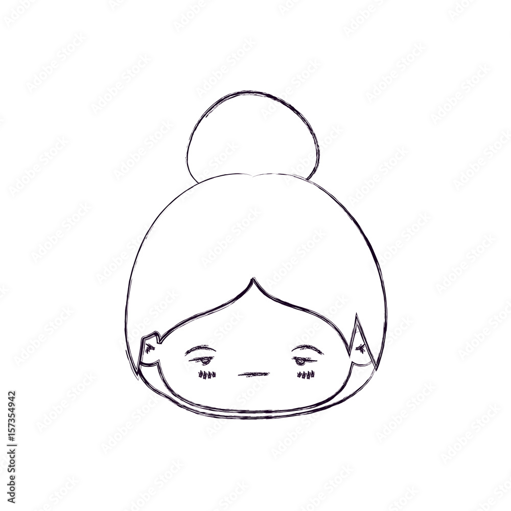 blurred thin silhouette of kawaii head little girl with collected hair and facial expression sad vector illustration blurred thin silhouette of kawaii head little girl with collected hair and facial expression sad vector illustration