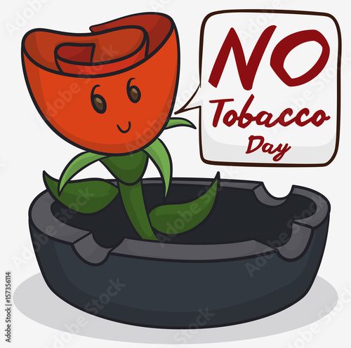 Cute Rose with Speech Bubble for No Tobacco Day Celebration, Vector Illustration