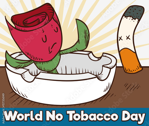 Rose Stopping to a Cigarette in World No Tobacco Day, Vector Illustration