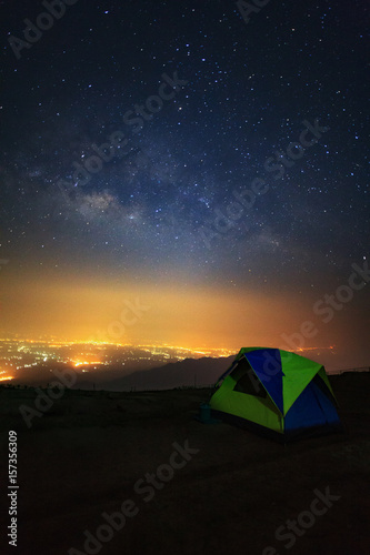 Milky way galaxy with dome tent at Phutabberk Phetchabun in Thailand.