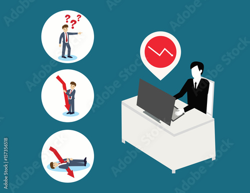 Business man with Red down graph and question mask