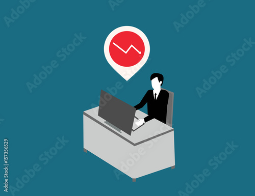 Business man with Red down graph